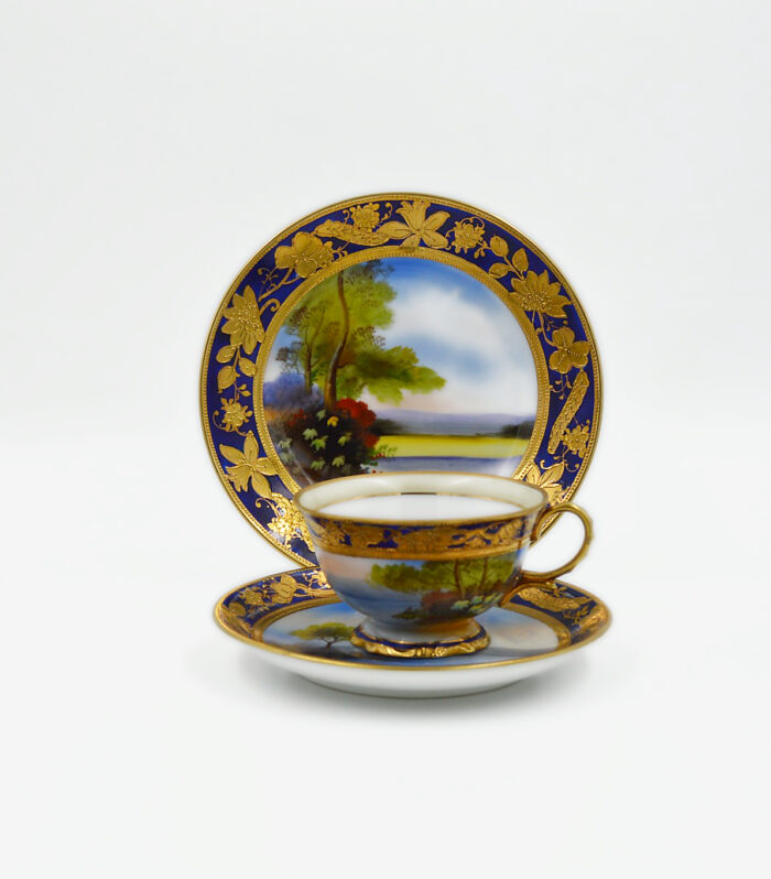 Noritake Trio – Scenic Decoration, Semi-Pedestal Shape, Blue Mark, Circa 1908