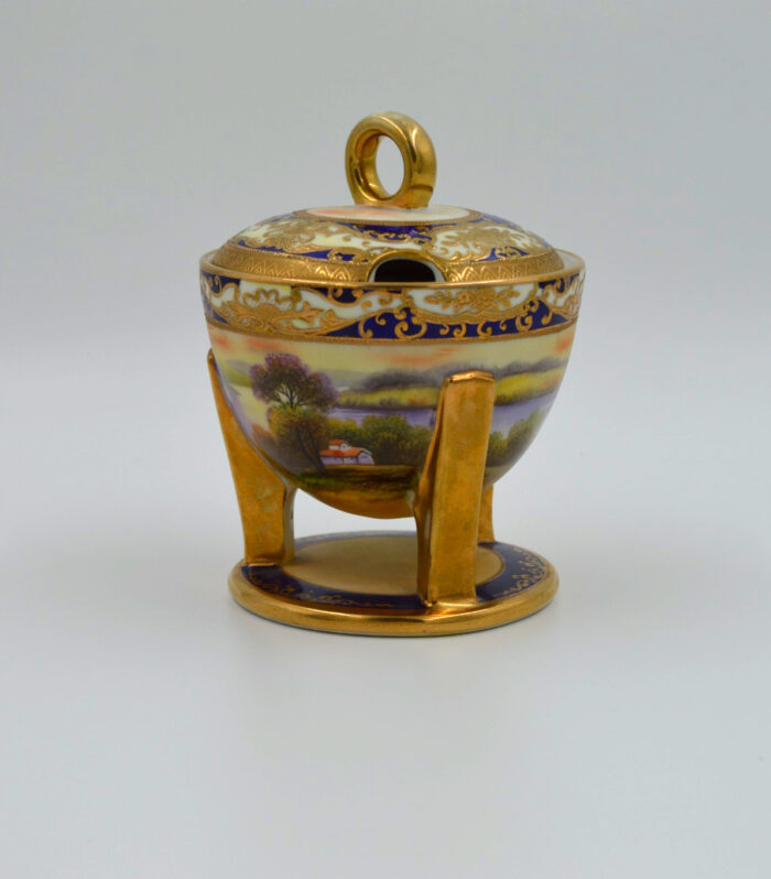 Noritake Preserve Dish & Cover – Landscape Scene, Blue Mark, Circa 1908 – 14cm