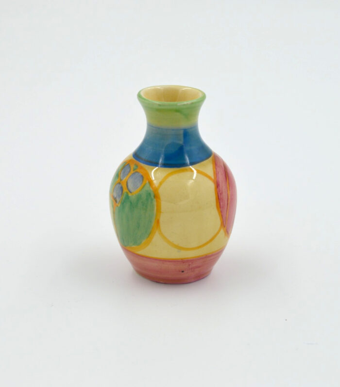Clarice Cliff Pastel Melon rare miniature Art Deco vase, 6.5cm, circa 1930.