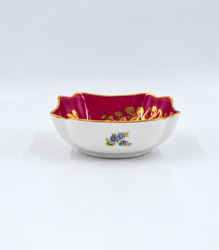 Limoges Porcelain Dish – Burgundy Ground, Floral Decoration & Gilt Detailing